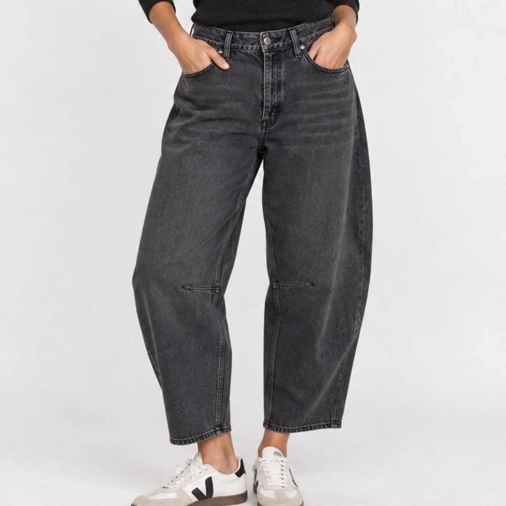 Madewell Darted Barrel Leg Jeans Women 30 Washed Black High Rise Rigid Denim